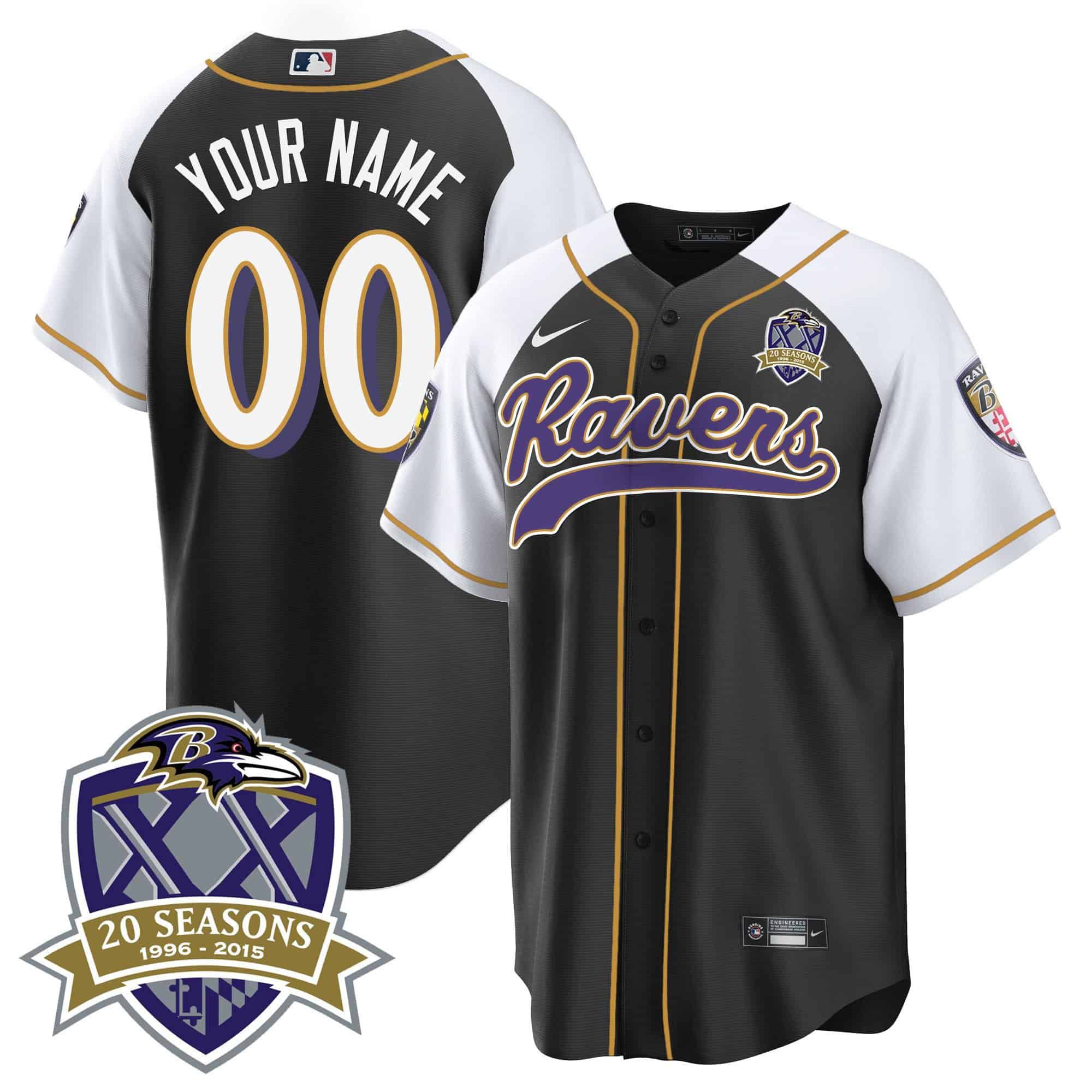 Men Baltimore Ravens Black 2024 Nike 20th Season Patch Baseball Custom NFL Jersey->indianapolis colts->NFL Jersey